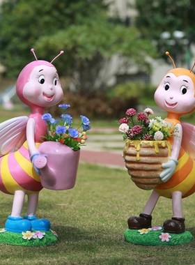 专注户外花园卡通动物花缸蜜蜂玻璃纤维雕塑景观幼儿园学校装饰摆