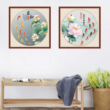 客厅装饰画梅兰竹菊正方形墙贴画卧室床头自粘画九鱼图山水风景画