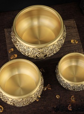 超大号实心纯黄铜金钱元宝聚宝盆铜摆件中式客厅办公室店铺存钱罐