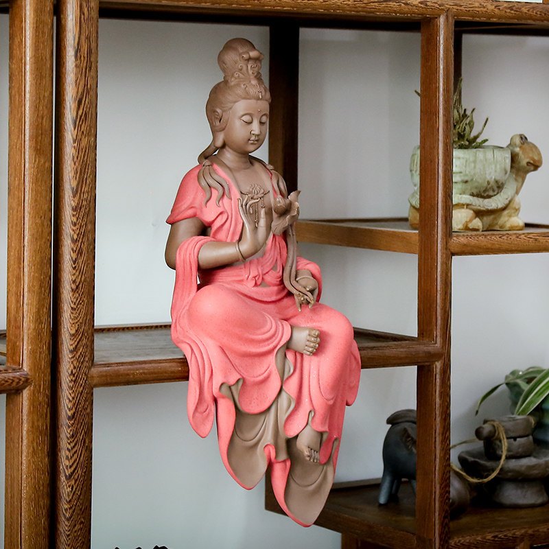 大号自在观音佛像陶瓷手工艺品中式禅意家居供奉家用玄关披坐摆件