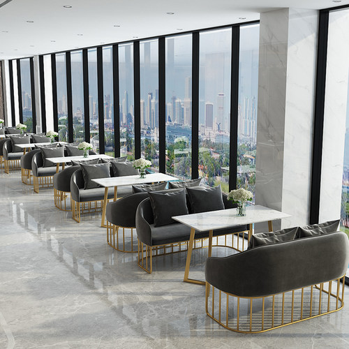 北欧奶茶甜品店铁艺双人布艺沙发咖啡厅餐厅商务接待卡座桌椅组合