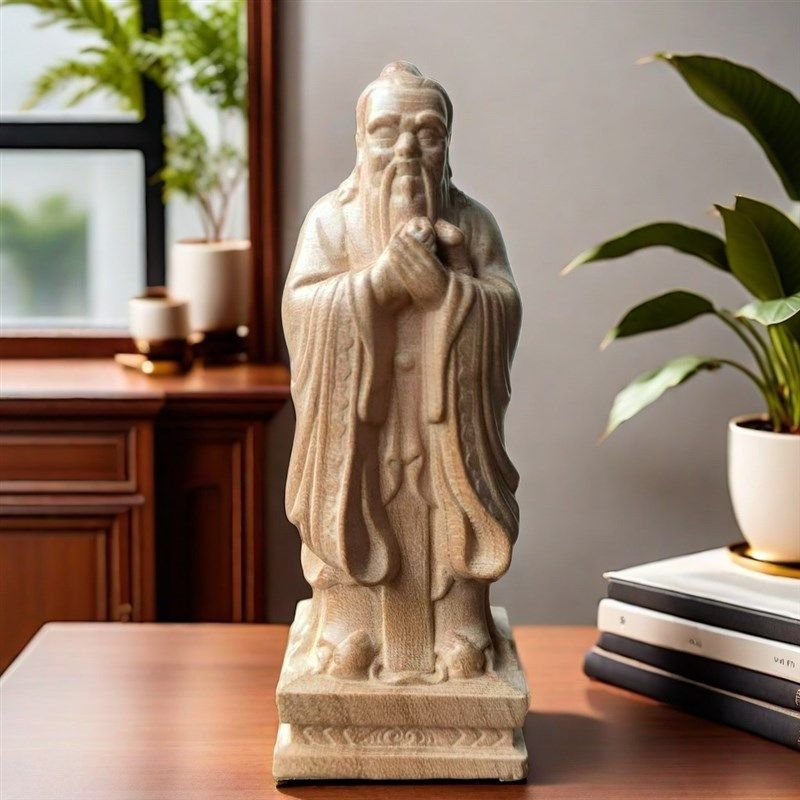 孔子像桃木摆件摆桌面送老师礼品客厅书房老子像木雕送13层文昌塔