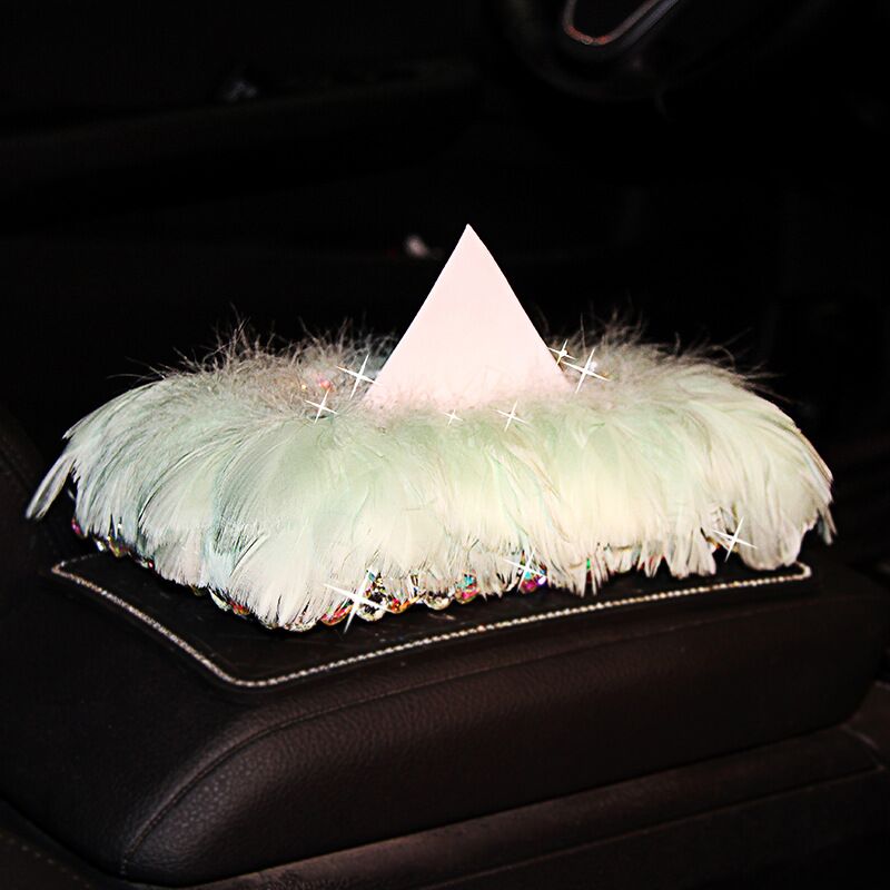 汽车内用品高档座式抽纸盒羽毛车载可爱女神款水晶镶钻纸巾盒装饰