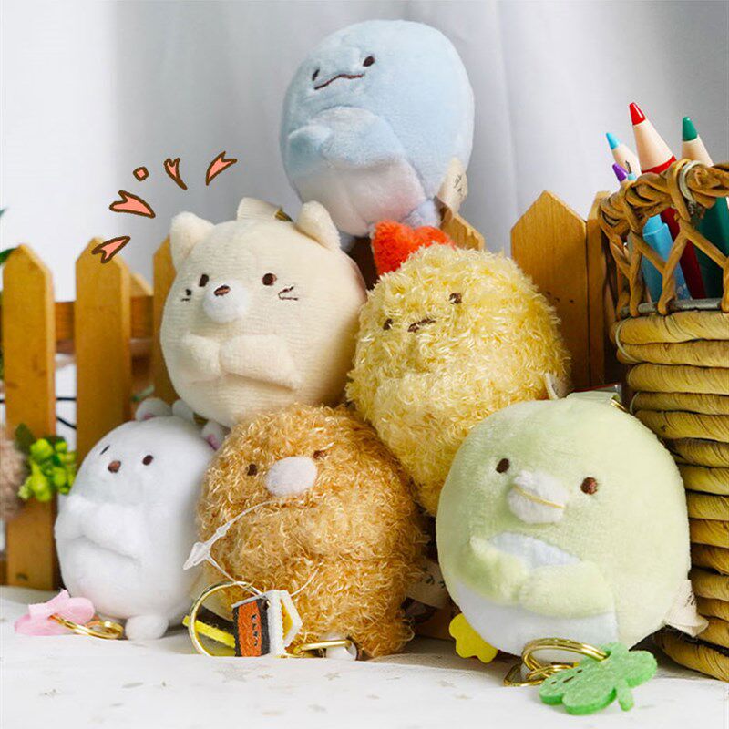 可爱角落炸虾生物毛绒伸缩钥匙扣小公仔天妇罗企鹅书包包伸缩挂件