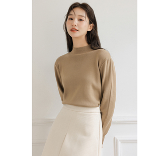 半高领针织衫女2023年秋冬新款长袖内搭宽松加厚打底毛衣黑色上衣