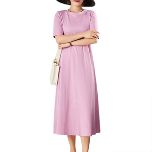 2021年女夏季面料王精品t恤连衣裙内搭长款过膝白色短袖纯棉长裙