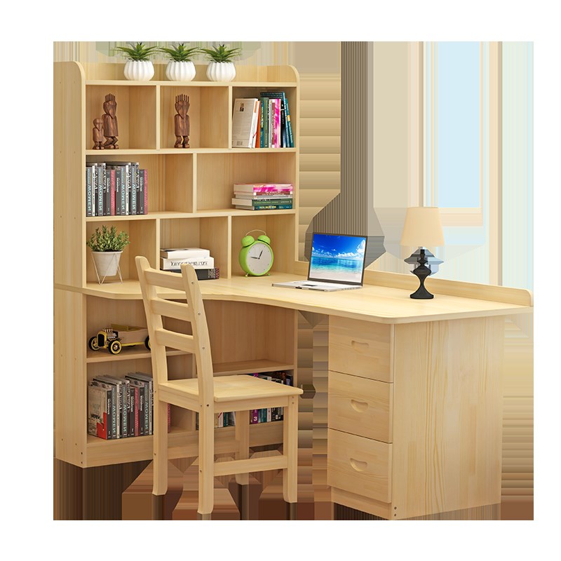 实木书桌书架组合家用简约一体学习桌学生写字台转角电脑台式桌子