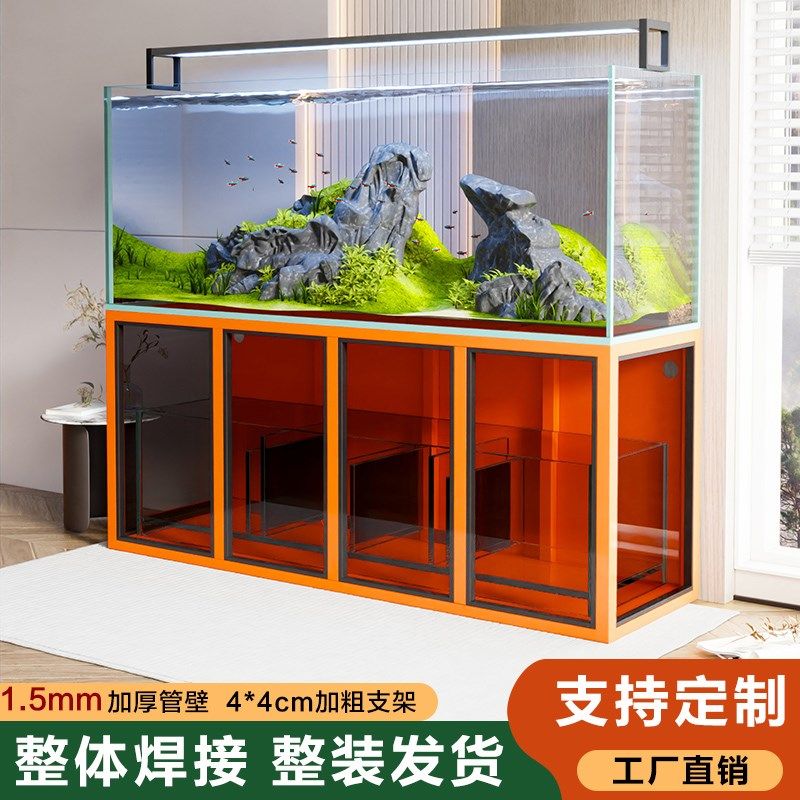 定制工业风鱼缸架不锈钢鱼缸底座长150/60水簇箱碳钢玻璃门底柜