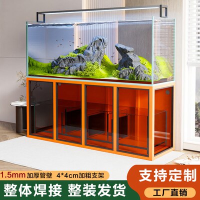 定制工业风鱼缸架不锈钢鱼缸底座长150/60水簇箱碳钢玻璃门底柜
