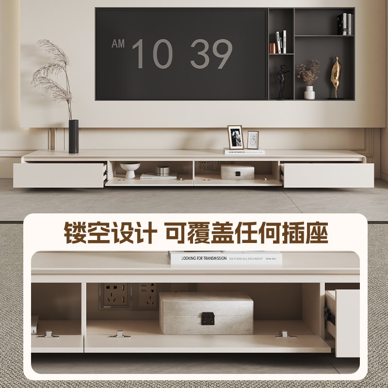 黑色落地电视柜烤漆客厅家用2026新款法式简约中古风电视机柜轻