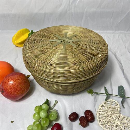 竹篮子竹编制品家用带盖竹筐簸箕盛馍馒头筐小号箩筐竹篓鸡蛋竹篮