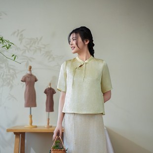 布符夏季新款唐装上衣国风新中式茶服文艺提花流苏盘扣女装