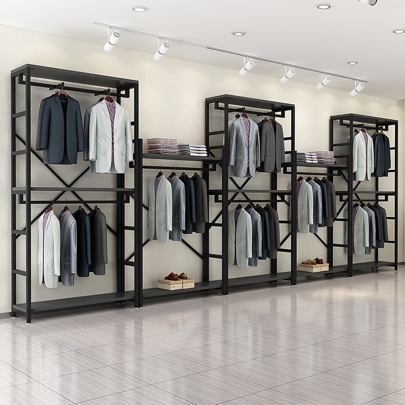 服装店展示架双层落地式组合挂衣架子挂衣杆男女装店铺货架展示架