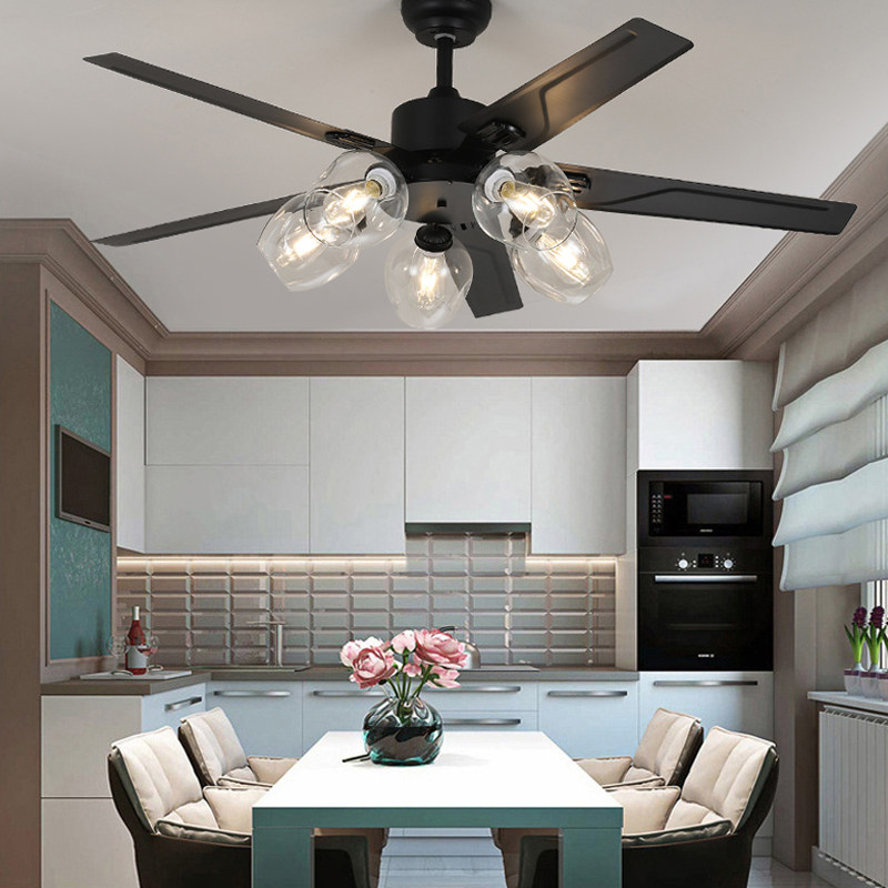 变频静音复古电风扇灯工业风吊扇灯餐厅客厅家用铁叶魔豆美式吊灯