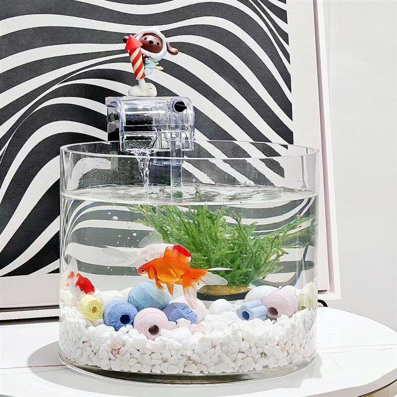 免换水生态桌面圆柱缸客厅办公室专用三合一滤材净水超白玻璃鱼缸