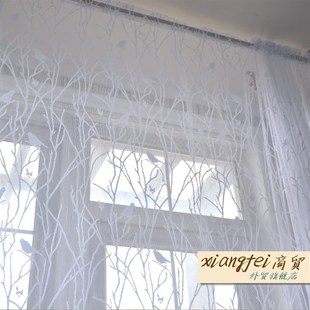 小鸟成品客厅窗帘窗纱布艺门帘阳台飘窗隔断帘 米白漂白色蕾丝
