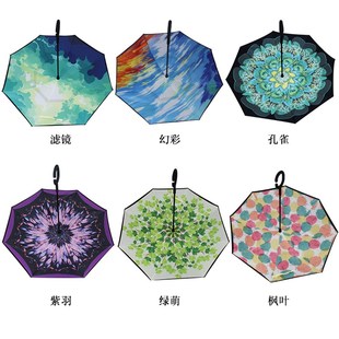 汽车晴雨伞加大倒收反骨伞雨伞定制可印logo 双层反向伞手开免持式