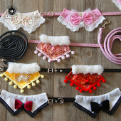 宠物狗狗牵引绳可爱小公举可调节小型犬猫咪绳子脖子围巾装 饰套装