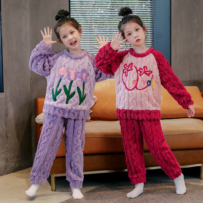 女童睡衣秋冬季珊瑚绒加厚亲子法兰绒公主风女孩中大童家居服套装
