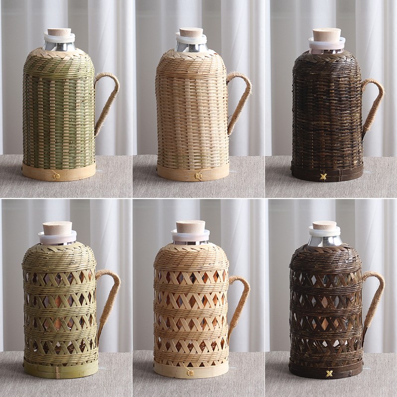 老式暖壶纯手工竹编保温瓶保温壶家用热水壶复古民国电视玻璃内胆