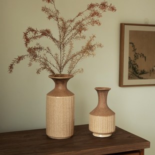 日式复古侘寂风花瓶摆件客厅插花轻奢高级感新中式陶瓷装饰小花器