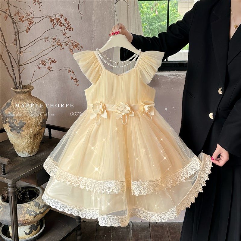 女童高端白色礼服连衣裙夏季儿童钢琴演出服小女孩花童表演公主裙