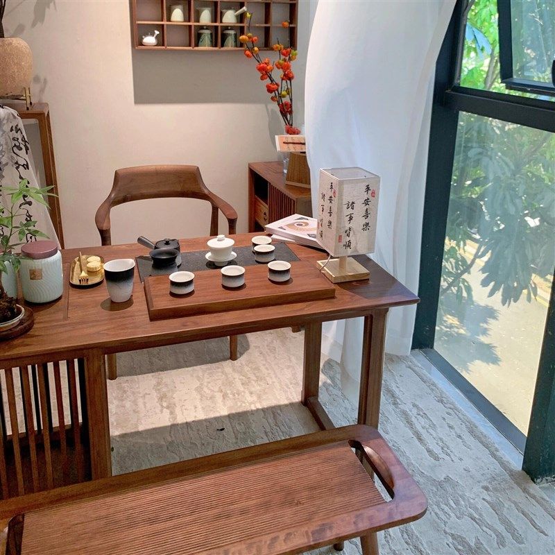 新中式茶桌椅组合客厅庭院阳台黑胡桃木泡茶桌办公室接待茶艺茶台,住宅家具,家用茶台/茶桌,淘宝优惠券,粉丝福利购,淘宝优惠卷