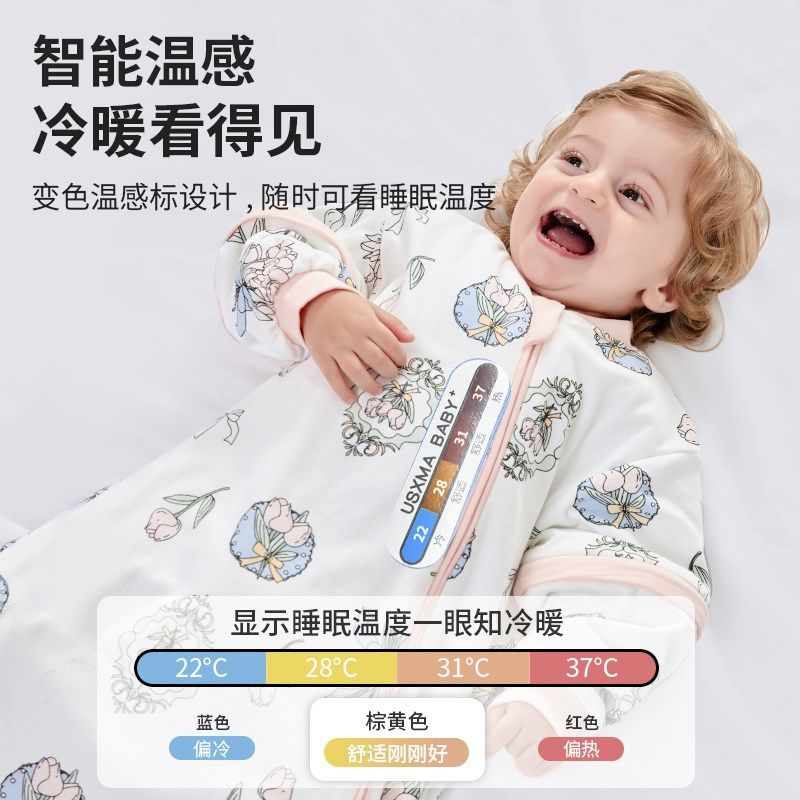 新生儿宝宝双层春秋睡袋婴儿一体式儿童纯棉防踢被神器四季通用