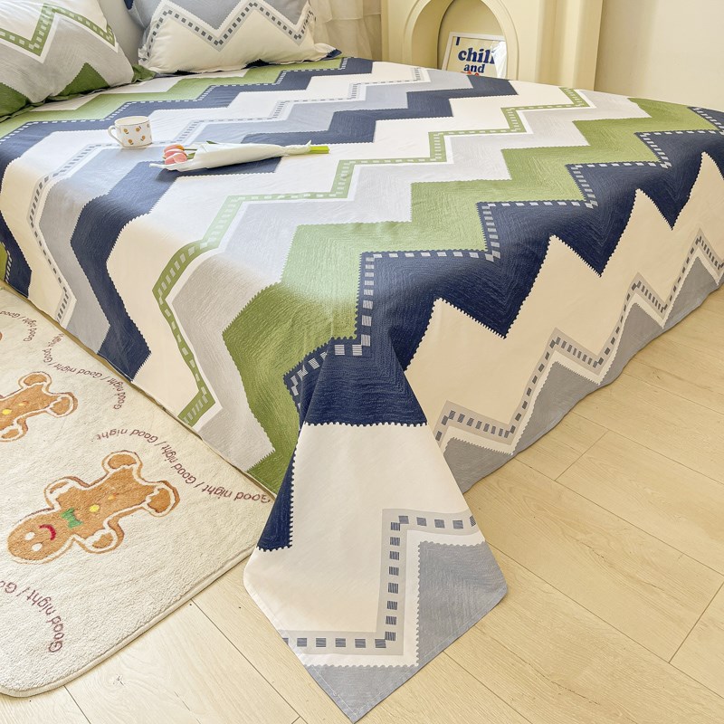 北欧纯棉床单床笠单件简约风条纹全棉学生宿舍被单床罩双人三件套