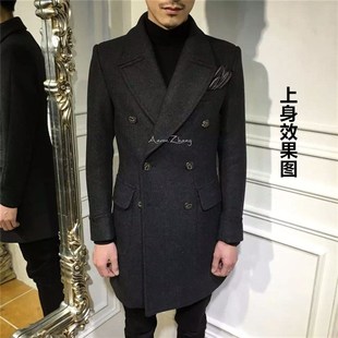 英伦修身 韩国双排扣羊毛呢大衣男中长版 风衣加厚外套 新款 2023冬季