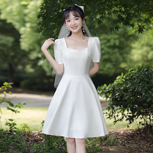 领证小白裙短款裙子登记情侣装小个子订婚礼服平时可穿法式连衣裙