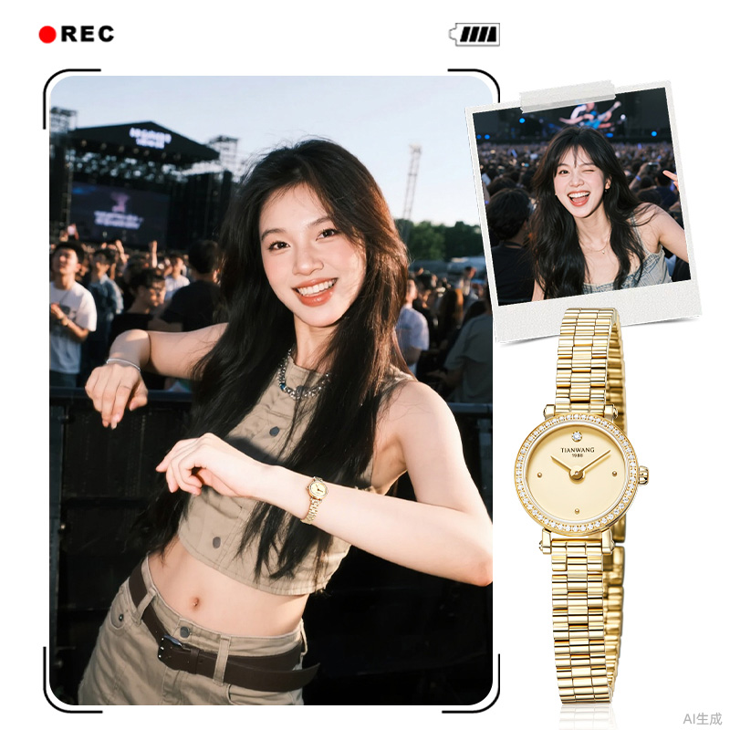 天王正品圆宝真钻静音女士手表