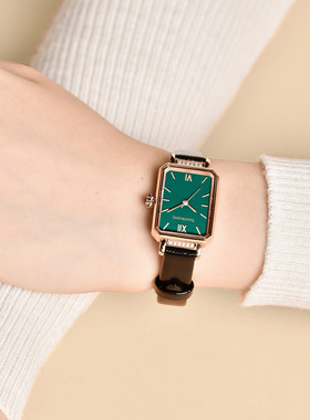 天王小清新孔雀绿女士手表官方正品时尚方表女款皮带石英表31283