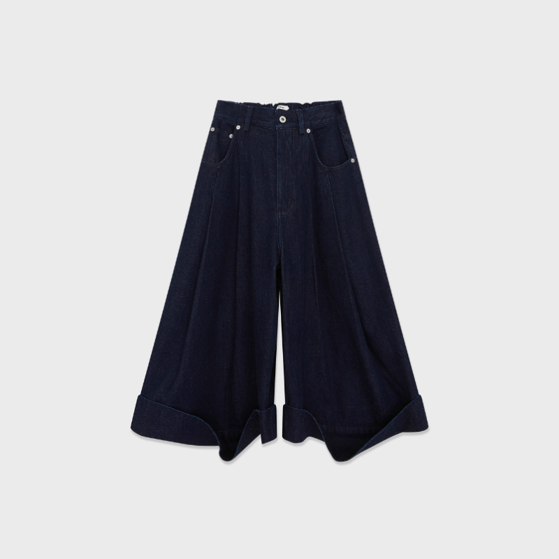 【IM*I】2025秋冬新品靛蓝厚牛仔翻边中裤 Rainbow集合店