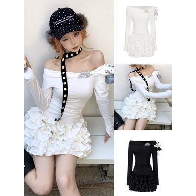 13DEMARZO26春夏新款一字肩蛋糕连衣裙修身显瘦短裙Rainbow集合店