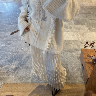 ICEDUST25秋冬褶皱长款半身裙拼接设计感高腰A字裙Rainbow集合店