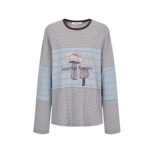 Journal Record26夏季新款元气印花条纹阔版长袖T恤Rainbow集合店