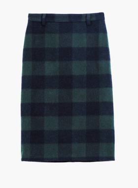 ETHOR25秋冬新款设计师品牌绿色羊毛格纹半裙直筒裤Rainbow集合店