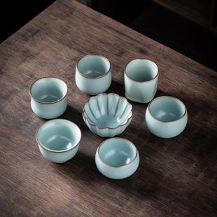 新款直销天青汝窑品茗杯陶瓷功夫茶杯家用汝瓷主人杯个人茶盏礼盒