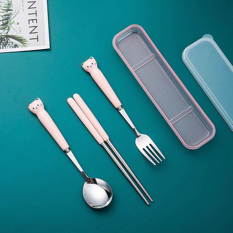新款直销陶瓷不锈钢餐具套装卡通儿童餐具学生旅行便携餐具叉勺筷,餐饮具,西餐餐具套装,淘宝优惠券,粉丝福利购,淘宝优惠卷