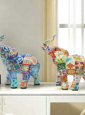 直销新款复古迷你大象树脂工艺品家居玄关电视柜酒柜摆件商务礼品