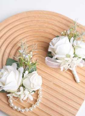 直销新款欧式白色玫瑰结婚新娘新郎伴娘伴郎父母亲胸花婚礼姐妹手