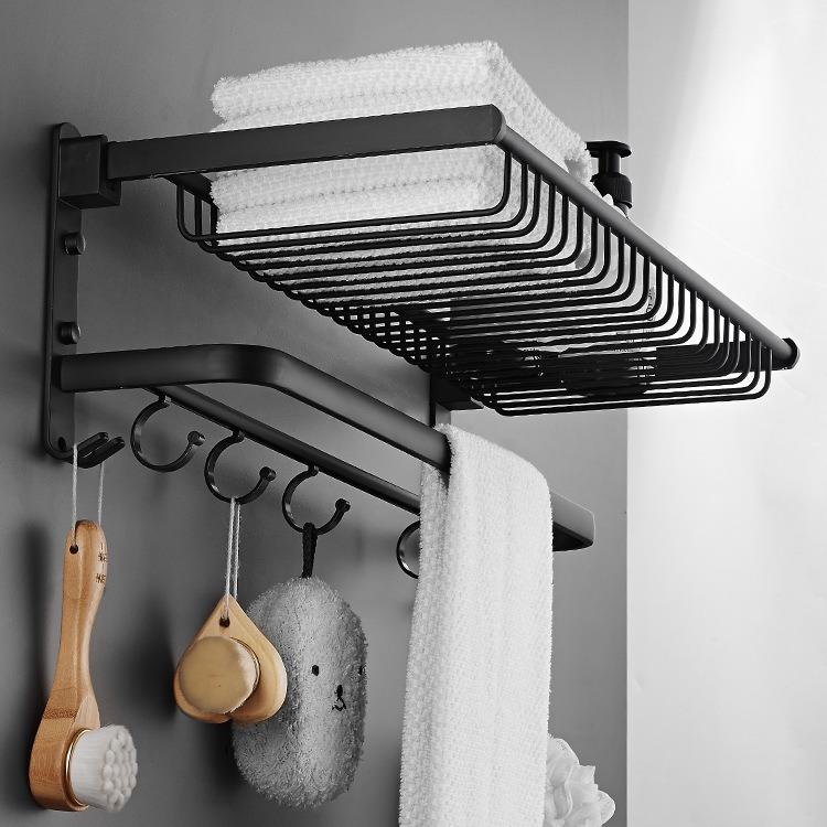 直销新款兔打孔太空铝毛巾架浴巾架毛巾杆毛巾环挂件套装浴室折叠