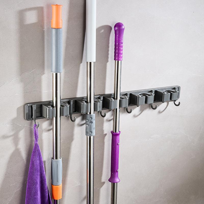 直销新款亚马逊免打孔扫拖把架夹挂钩扫帚地拖布架收纳拖把壁挂架