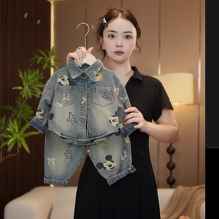 男童2026春季新款牛仔套装长袖女童卡通休闲两件套中小童装可爱风
