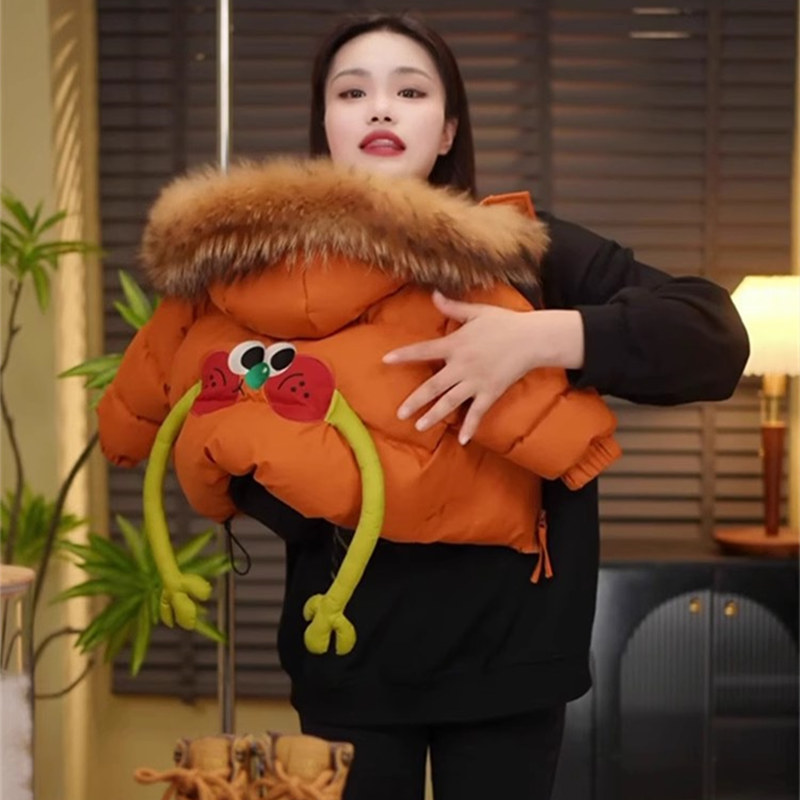 加厚毛领卡通白鸭绒外套小童冬装