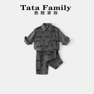 男童工装风字母印花套装春秋款翻领外套三件套洋气休闲小少爷宝宝