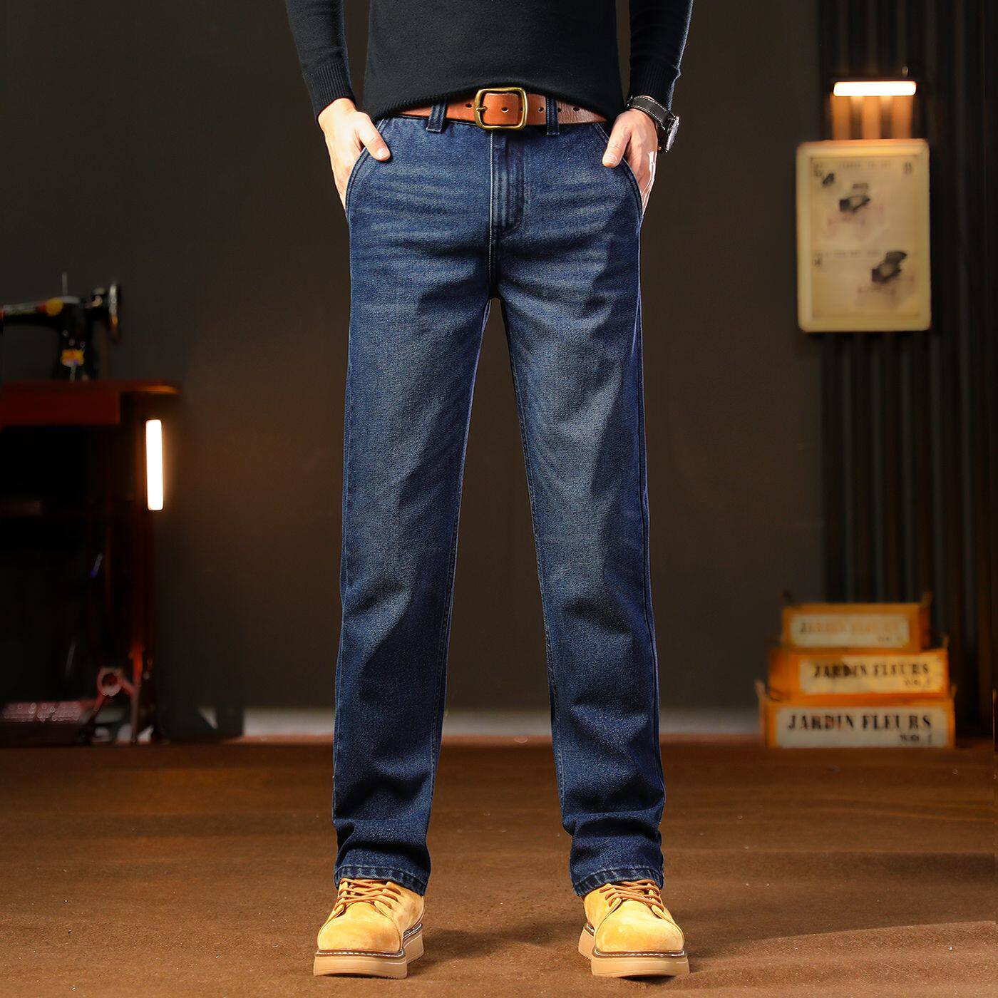 2026春季新款高端牛仔裤男蓝色修身直筒显瘦耐磨舒适潮流百搭长裤