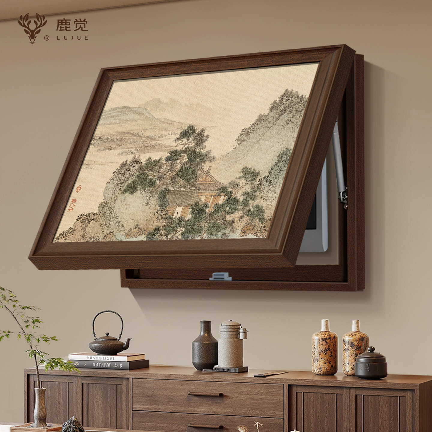 背后有靠山电表箱盒遮挡挂画山水画家用电开关总控制箱面板装饰画