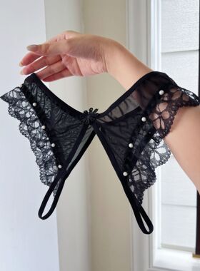 Ta 性感蕾丝内裤女纯欲镂空网纱透明诱惑低腰丁字裤女内T裤火辣